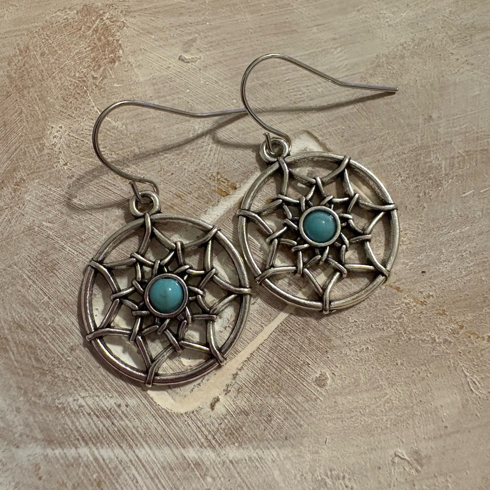 Silver and Turquoise Dreamcatcher Earrings